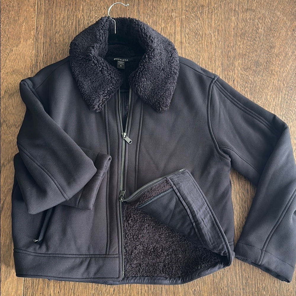 Athleta Black Jacket with Faux Fur Collar | Size Medium - Picture 7 of 7
